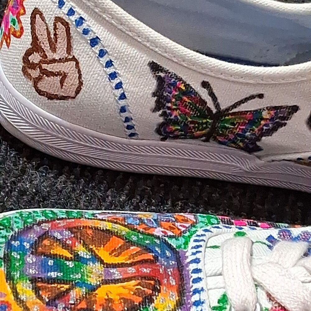 Unique Hand-Painted Keds Sneaker Art Peace Mushroom Floral Boho Hippie 8.5 - Picture 10 of 11